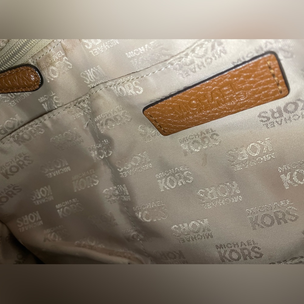 Michael Kors Cognac Pebbled Leather Zippered Shoulder Bag - Picture 9 of 10